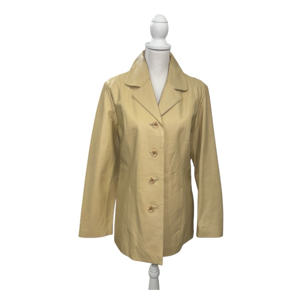 VTG 90s Tribeca Studio M Genuine Leather Classic Blazer Jacket Tan Cream Career